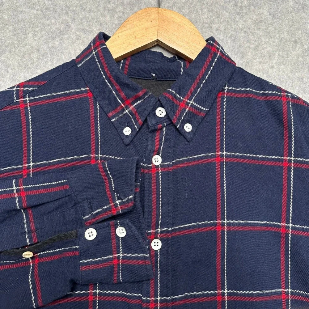 Rag & Bone Mens Fit 2 Navy Blue Red Windowpane Plaid Cotton Flannel Shirt Medium